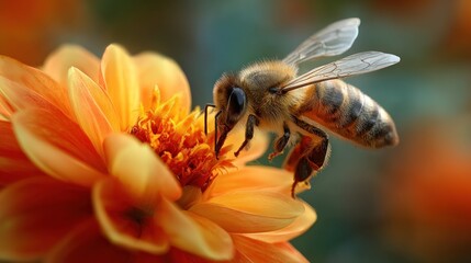 Honeybee on orange flower