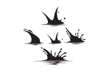 Collection of stylized black water splashes on a white background