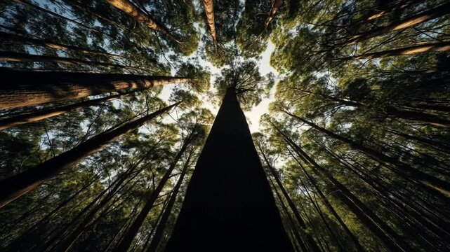 Looking Up at Towering Redwood Trees