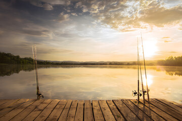 Serene Sunset Fishing at the Lake