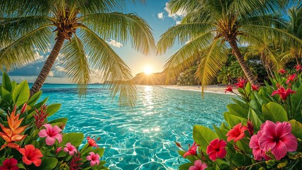 Tropical Paradise with Pool and Sunset