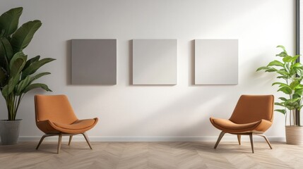 Fototapeta premium Orange armchairs in modern interior design