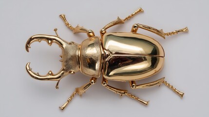18k gold stag beetle brooch on clean white background