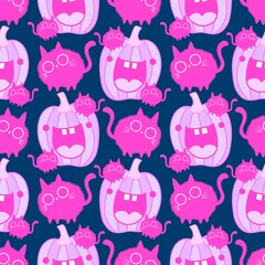 Halloween animals seamless cats pattern for wrapping paper