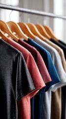 Obraz premium Colorful Shirts Hanging in a Display for Sale in a Bright Retail Store