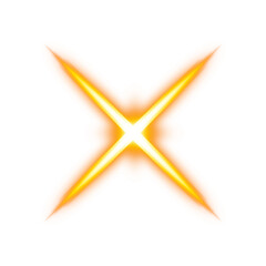 Orange glowing X-shaped abstract light effect on transparent background
