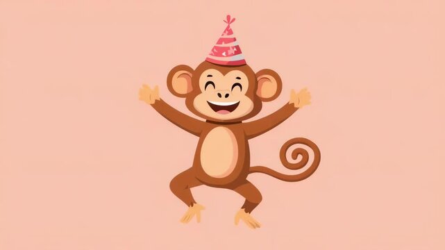 Cute Cartoon Dancing Birthday Monkey Character