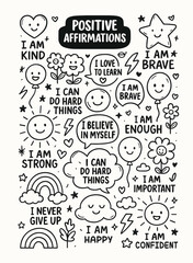Hand-Drawn Illustration of Black and White Motivational Artwork - Set of Doodle art with Positive Affirmations