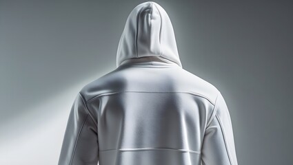 Isolated Back View of Snow-White Hoodie in Minimal Fashion Setup
