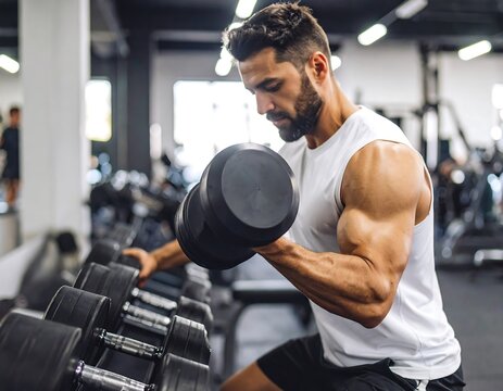 Man lifting weights in gym - Powered by Adobe