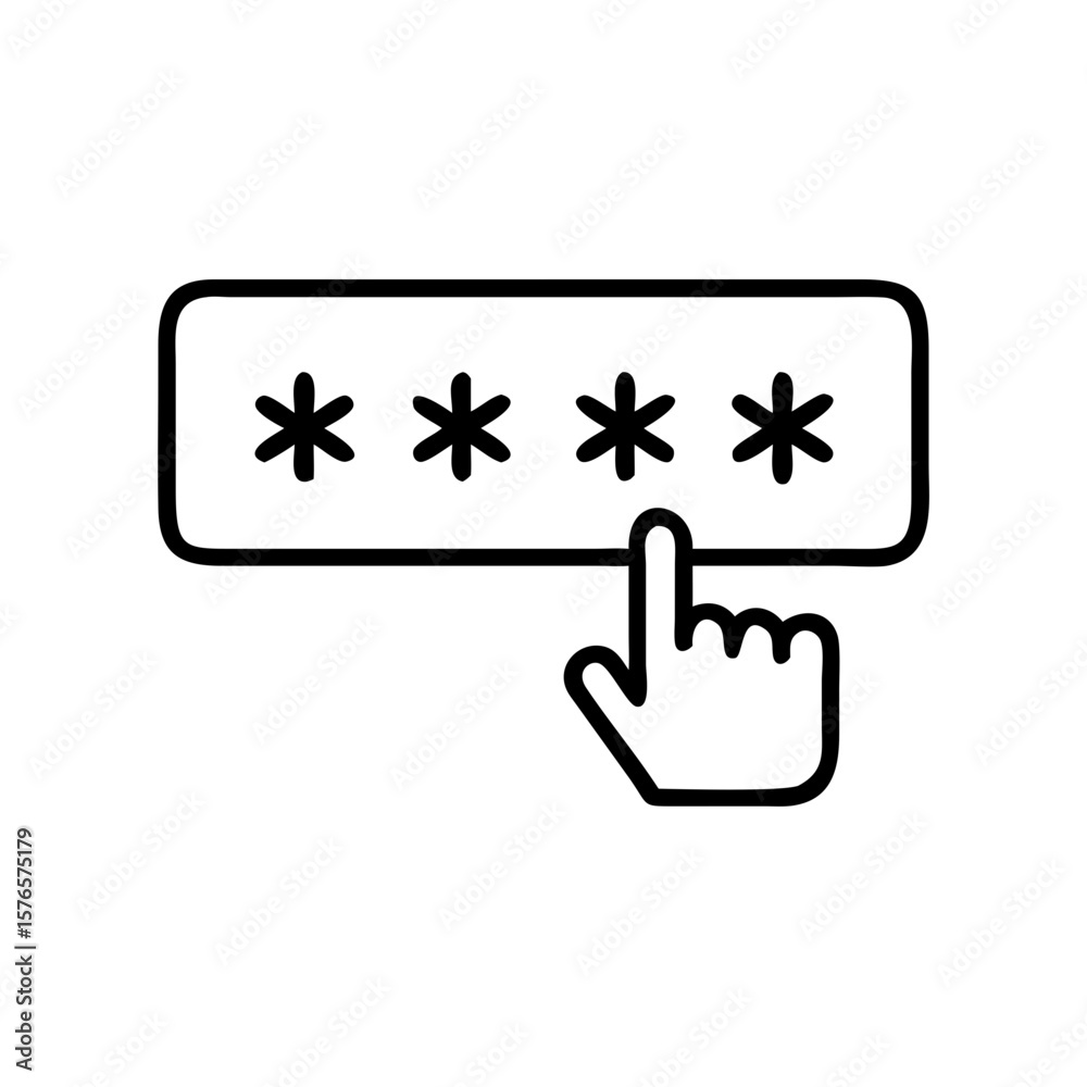 Poster Icon password input field with hand pointing to asterisks  