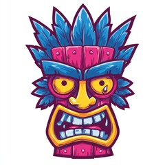 Fototapeta premium A vibrant tiki mask with a distressed, angry expression.
