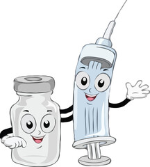 a cartoon illustration of a medical vial and a syringe
