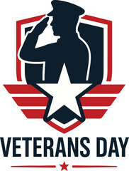 Veterans Day Shield Emblem Design – Soldier Salute with Star and Wings