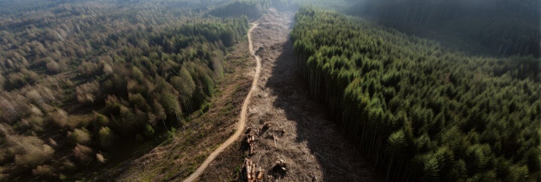Aerial view of deforestation and preserved forest contrast