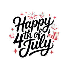 4th of July Celebration Design, Red, White, and Blue Festive Typography with American Heart