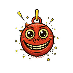 Vibrant pop art Voodoo charm icon smiling joyfully against a white background, concept of fun and cultural symbolism.