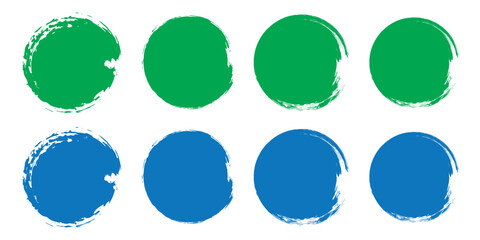 Set of black grunge paintbrush strokes. Enso Zen symbol. Circular label, logo, text frame, banner, emblem, badge. Grunge design element. Isolated. Distress texture. Ink brush strokes