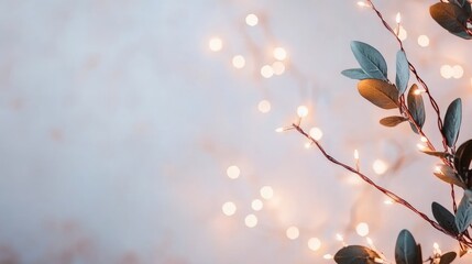 Rustic eucalyptus branches and fairy lights