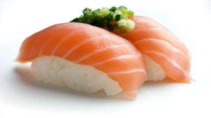 Salmon nigiri sushi close up