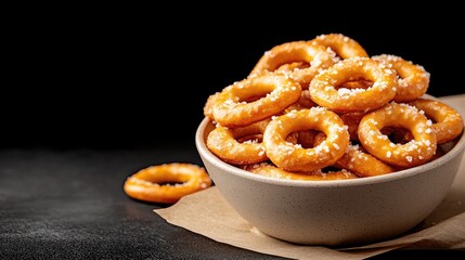 Salty pretzel rings in bowl
