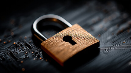 The metallic padlock on a circuit board represents the critical importance of cybersecurity in our interconnected world.