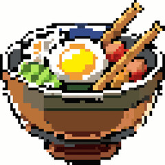 Obraz premium Pixel art icon of an isolated ramen bowl with noodles and egg