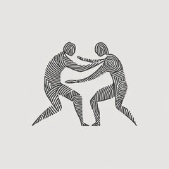 Fototapeta premium Two figures grapple in a dynamic line art wrestling match