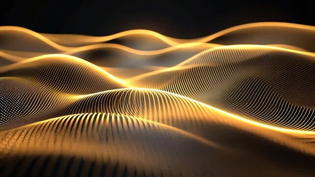 Abstract gold wave patterns on black background