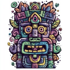 Fototapeta premium A Vibrant, stylized Mayan-inspired mask in bright colors
