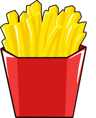 French fries fast food on paper red box flat design stock illustration. Cartoon style.