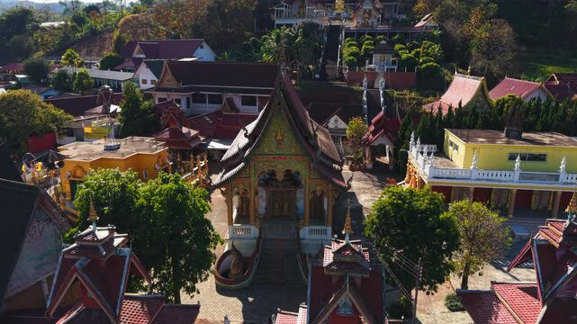 Aerial view of wat pong yaeng nok buddhist temple in thailand