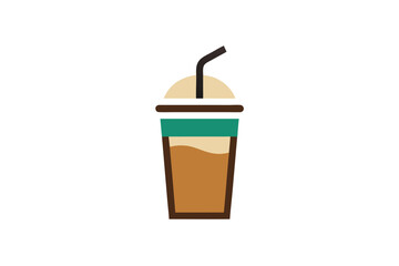 Cup Of Iced Latte With Straw Icon Vector On White