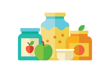 Baby Healthy Food In Jars Bottles And Boxes Kids