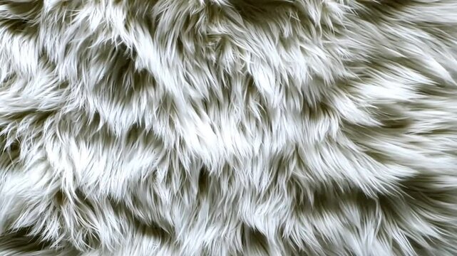 Close-up view of a light beige faux fur texture