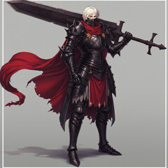 Fototapeta premium Fantasy Warrior in Black Armor with Greatsword