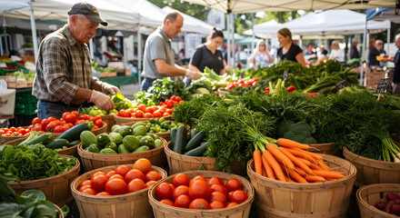 Fresh Produce and Farmers at a Local Market







