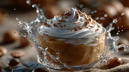 Dynamic Coffee Splash with Whipped Cream Dessert