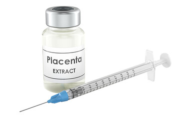 Placenta Extract, vial and syringe. 3D rendering isolated on transparent background
