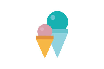 Ice Cream Scoop And Cone Duo Illustration On White Background