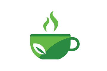 Green Tea Cup With Steam Icon Vector On White Background