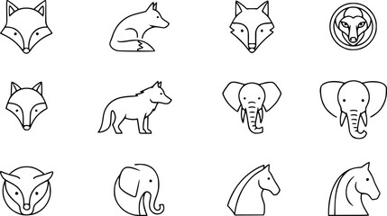 set of animals logo outline icon vector
