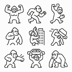 Fototapeta premium Gorilla in Action Line Art Collection