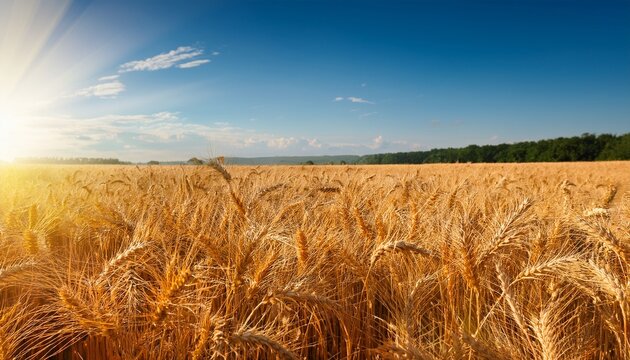 golden wheat field ready for harvest under a bright sky during late summer afternoon
