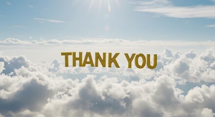 Golden "Thank You" Message Floating Above Serene Cloudscape