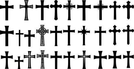 vector set of Illustration of different crosses isolated on white

