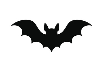 Bat silhouette flying. Halloween scary horror spooky night animal icon. Gothic simple flat vector design element. Symbol of darkness fear and mystery. Isolated on white.