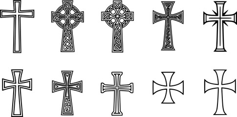 vector set of Illustration of different crosses isolated on white
