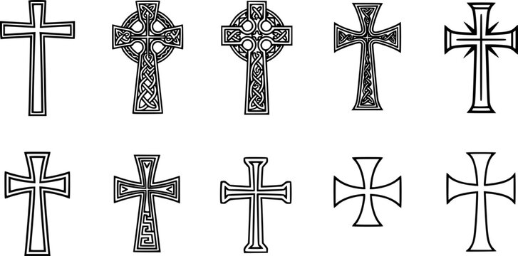 vector set of Illustration of different crosses isolated on white
