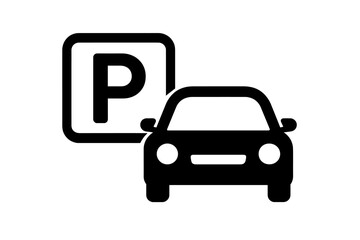 Car parking icon vector graphic. Automobile park symbol sign. Vehicle transport illustration for parking lot, zone, or area. Road sign for traffic and transportation.